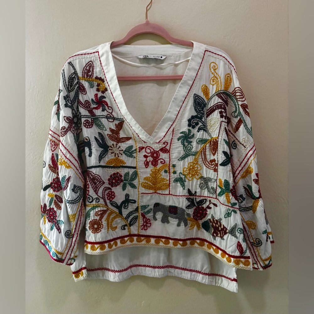 Zara Embroidered White Boho Top - Picture 2 of 10